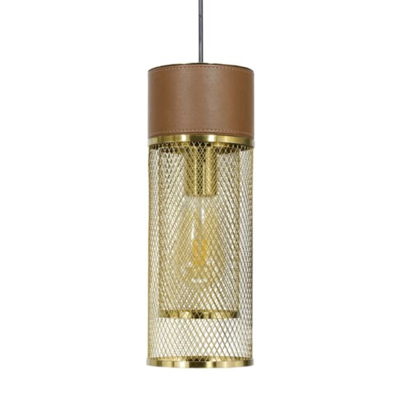 Suspension Acuero métal doré simili marron Ø13cm H.35–163cm - C-CREATION