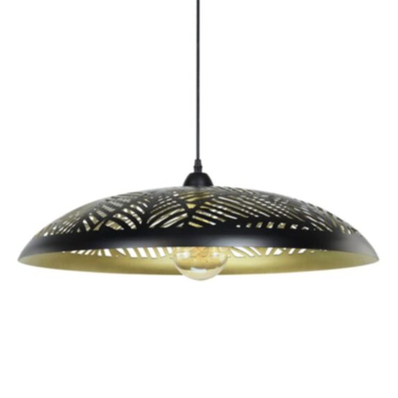 Suspension Akabi en métal noir et intérieur doré diamètre 58 cm hauteur de 25 à 130 cm une douille E27 ampoule non fournie. 
