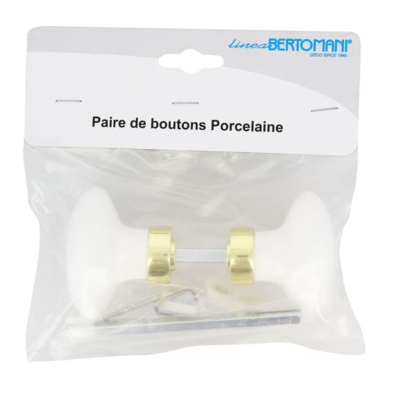 Paire de boutons porcelaine blanc finition brillant 64x41x48mm doré - LINEA BERTOMANI
