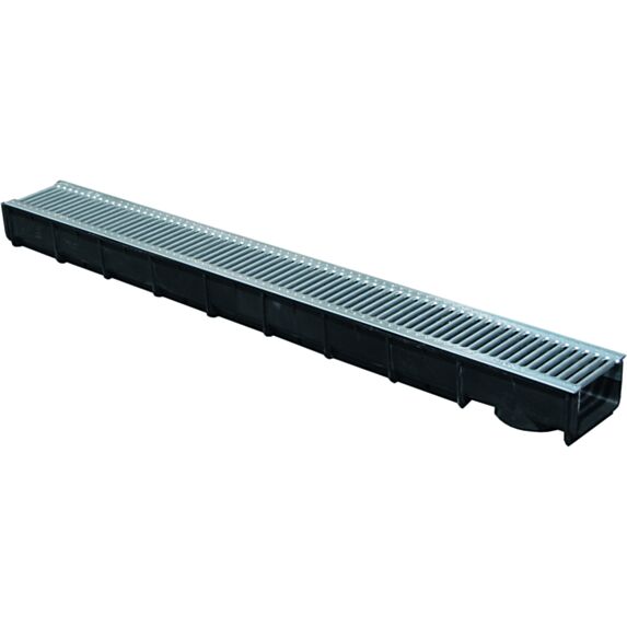 Caniveau polypropylène + grille galva A15 120x80mm ø100 1m - INTERPLAST