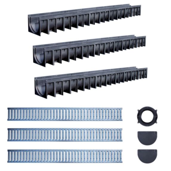 3 caniveaux pour garage PEHD L.1m 12x9,2cm - INTERPLAST
