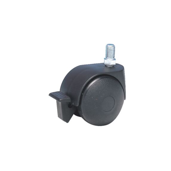 Roulette à tige filetée à frein simple blocage polypropylène noir Ø50mm charge supportée 40kg