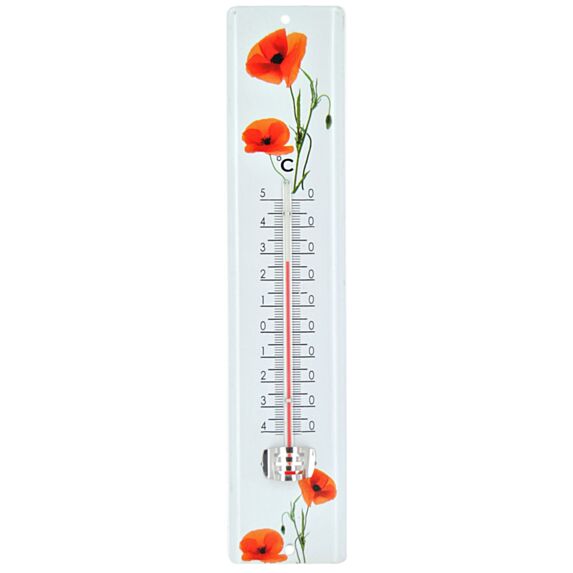 Thermomètre métal décor coquelicot 30cm - BLACKFOX