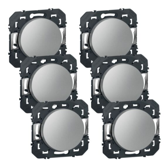 Legrand - Lot de 6 interrupteurs ou va-et-vient dooxie 10AX 250V~ finition alu - emballage blister