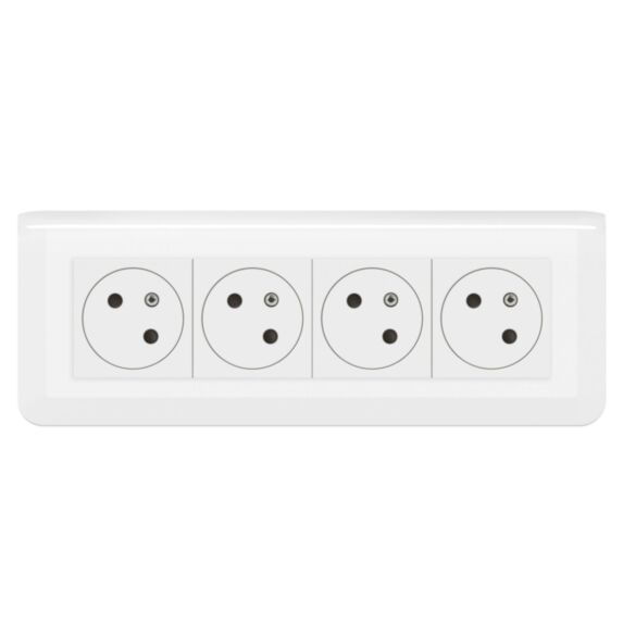 Quadruple prise de courant Surface Mosaic Link inclinée à 45° précâblée avec plaque + boite à encastrer blanc