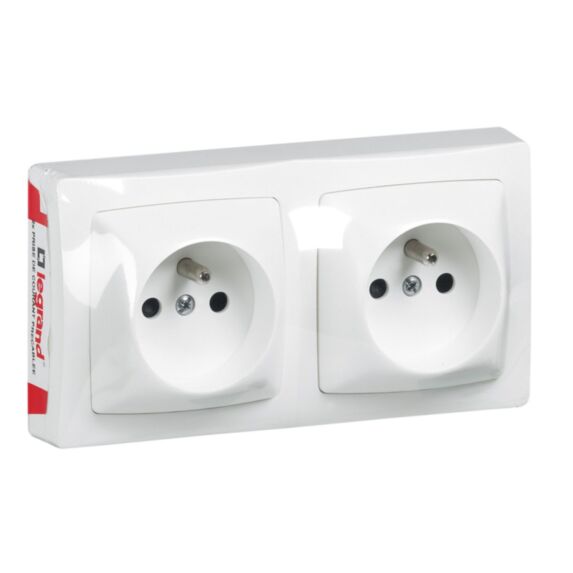 Double prise 2P+T précâblée blanc - LEGRAND