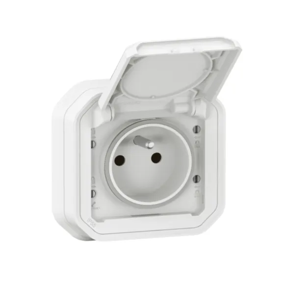 Prise avec terre étanche avec volet Plexo plastique encastrée blanc - LEGRAND