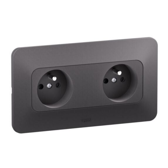 Double prise de courant avec terre Neptune 16A horizontale bornes automatiques noir - LEGRAND