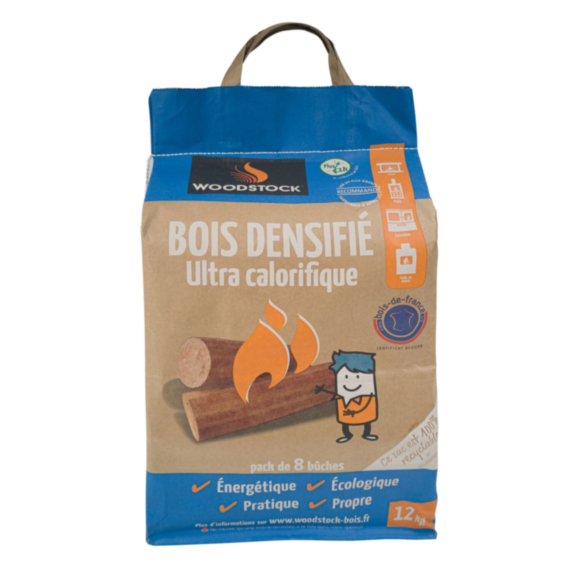 Bûches densifiées 100% naturelles 12kg - WOODSTOCK