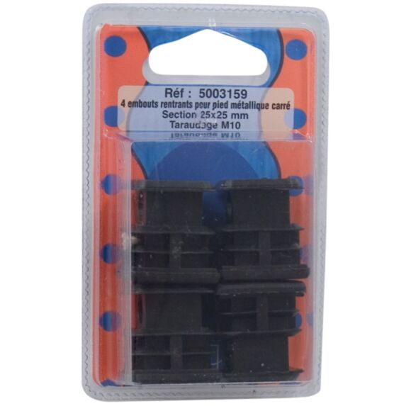 Blister 4 pieces embout carre noir 25x25 - BAR PLUS