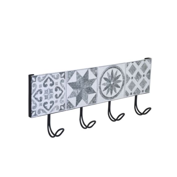 Portemanteau 4 patères à fixer Carreaux de ciment Métal Gris