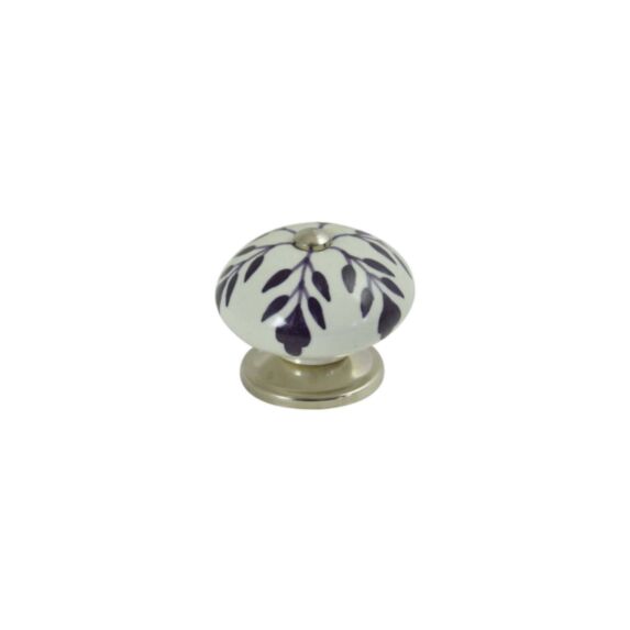 Bouton meuble céramique blanc/violet 40x40x40mm - BAR PLUS