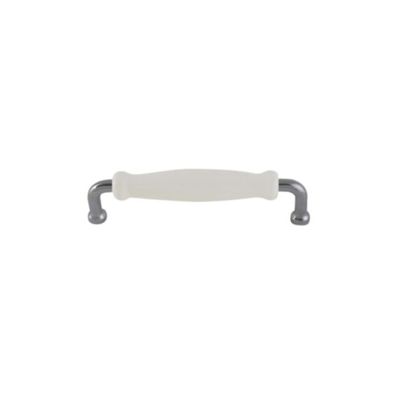Poignée de meuble porcelaine chrome/blanc entraxe 128mm - BAR PLUS