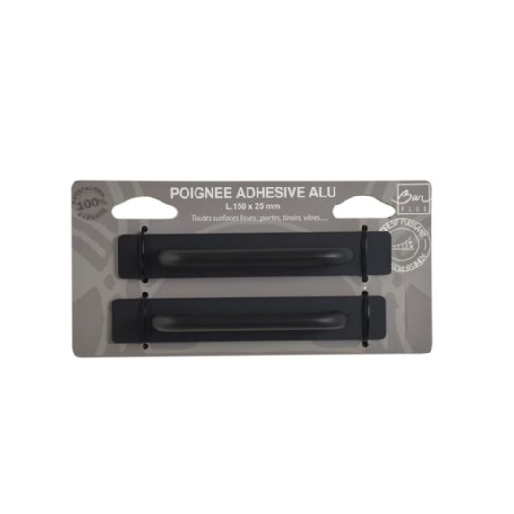 Poignée adhésive aluminium noir L145x25x2 - BAR PLUS