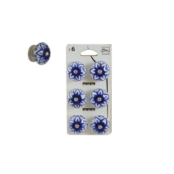 Bouton de meuble porcelaine 6x bleu - BAR PLUS