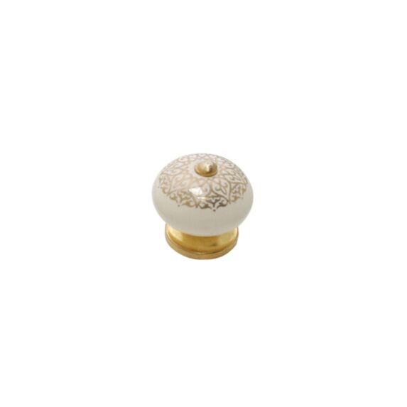 Bouton de meuble arabesque blanc/or Ø40x37 - BAR PLUS