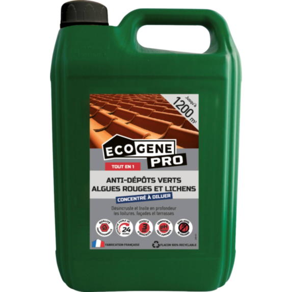 Anti-dépôts verts algues rouges/lichens concentré tarite 1200m² 5L - ECOGENE PRO