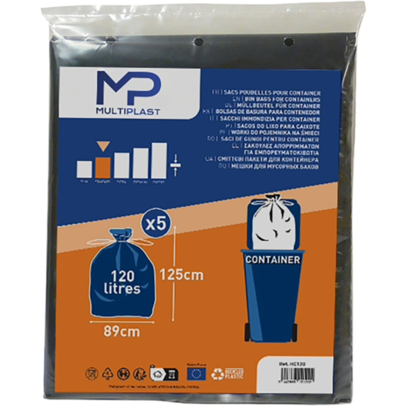 5 sacs poubelle container noir 120 L - MULTIPLAST