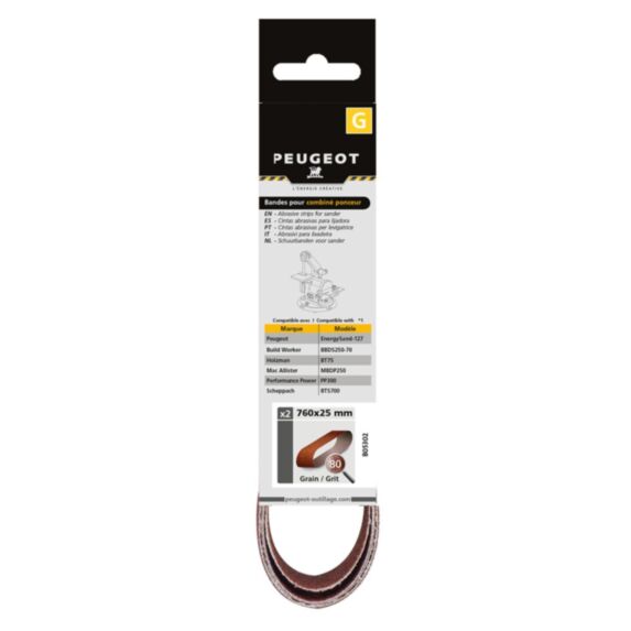  Jeu de 2 bandes abrasives 760x25 mm Grain 80 - PEUGEOT