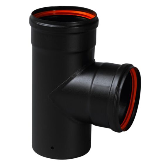 Té équerre 90° en émail noir mat 80mm spécial poêle à pellets - TEN