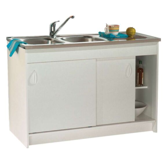 Meuble sous-évier blanc Orion 2 portes coulissantes 120 cm