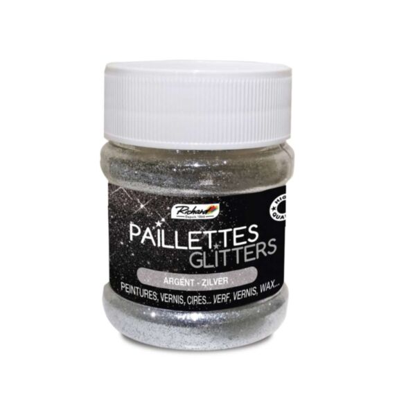 Paillettes colorées pour peinture, vernis et cire 80g Argent
