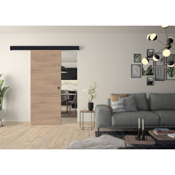 Kit porte coulissante chêne clair bandeau noir 204x83cm Rio - OPTIMUM