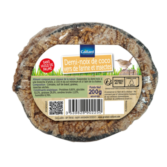Demi noix de coco vers et insectes oiseaux de la nature 200gr