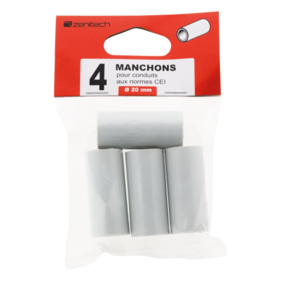 4 manchons IRL pour conduits Ø20 mm gris - ZENITECH