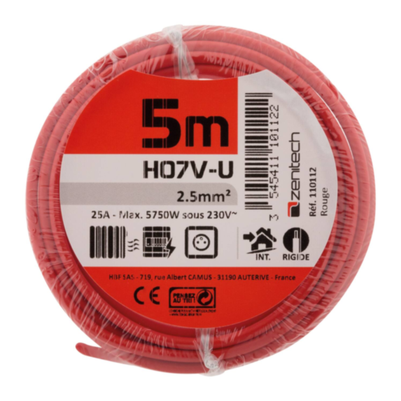 Cable ho7vu 2.5 rouge 5m - PLASTO