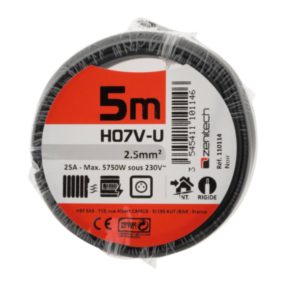 Cable ho7vu 2.5 noir 5m - PLASTO