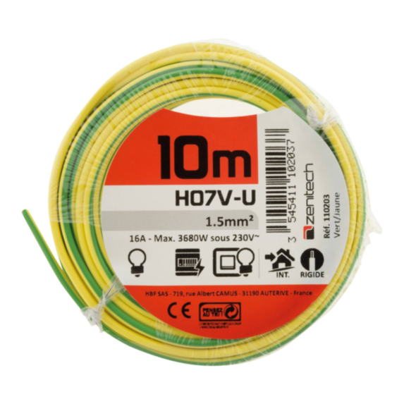 Cable ho7vu 1.5 vert/jaune 10m - PLASTO