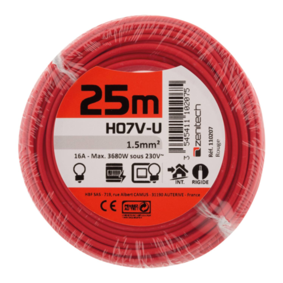 Cable ho7vu 1.5 rouge 25m - PLASTO