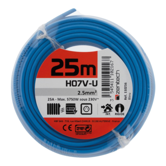 Cable ho7vu 2.5 bleu 25m - PLASTO