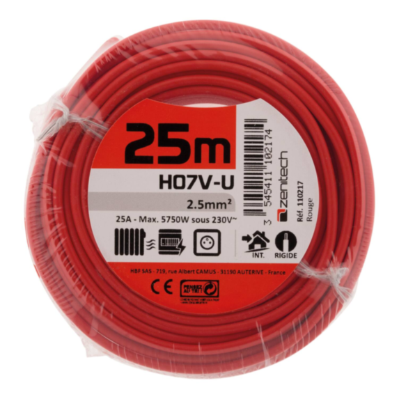 Cable ho7vu 2.5 rouge 25m - PLASTO