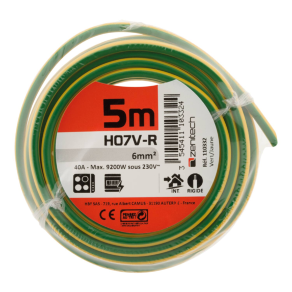 Cable ho7vr6 vert/jaune 5m - plasto - INOTECH