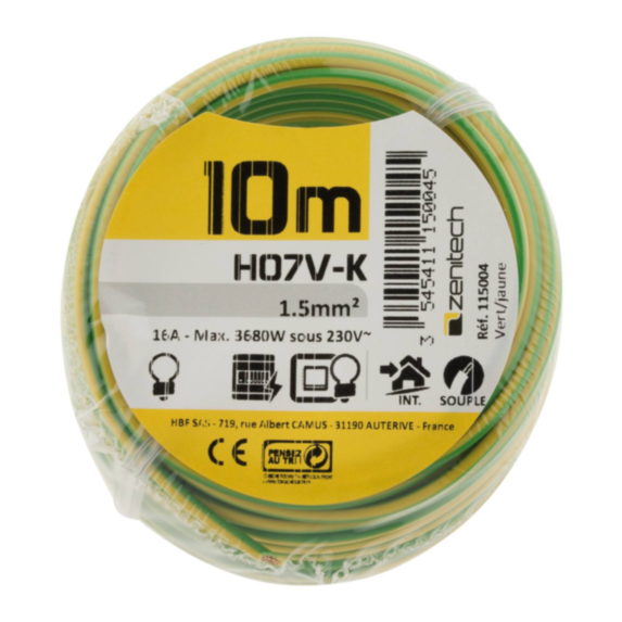HO7VK 1,5MM² vert/jaune 10m - INOTECH