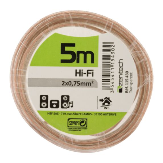 Cable hifi 2x0.75 bobi. transparent 5m - plasto - INOTECH