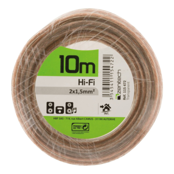 Cable hi-fi 2x 1,5 transparent - 10m