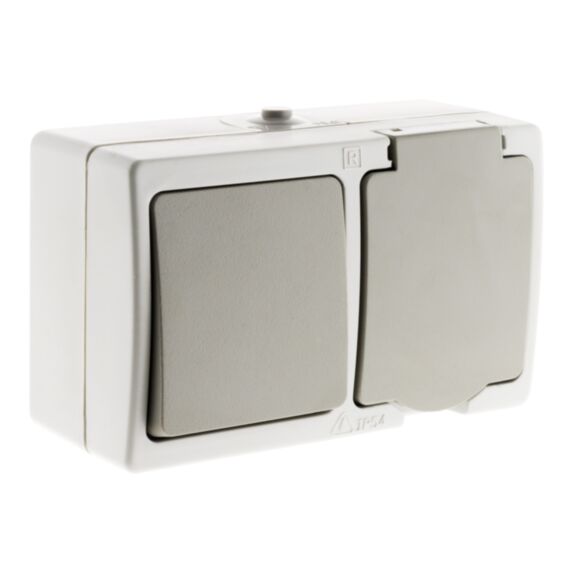 Mixte va et vient + prise 2P+T 16a gris clair IP54 akya - INOTECH