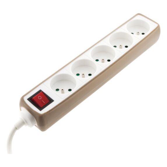 Multiprise 5 prises 16A + interrupteur + coque gris taupe TPx171212