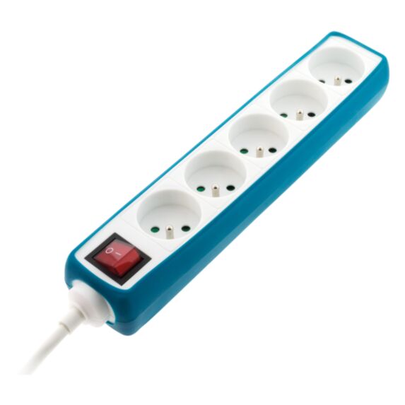 Multiprise 5 prises 16A + interrupteur + coque bleu