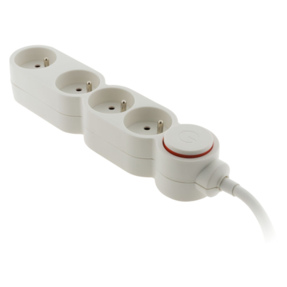 Bloc home 4 prises 16A 2P+T avec interrupteur et fiche extraplate blanc