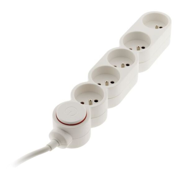 Multiprise 5 prises Home 16a 2P+T + interrupteur et fiche extraplate blanc