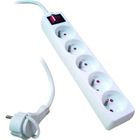 Bloc 5 prises + inter. + fiche extra plate blanc H05VV-f 3G1 mm² -  INOTECH