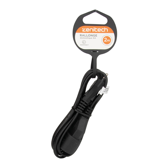 Rallonge électrique ménager 6A Noir 2m - ZENITECH