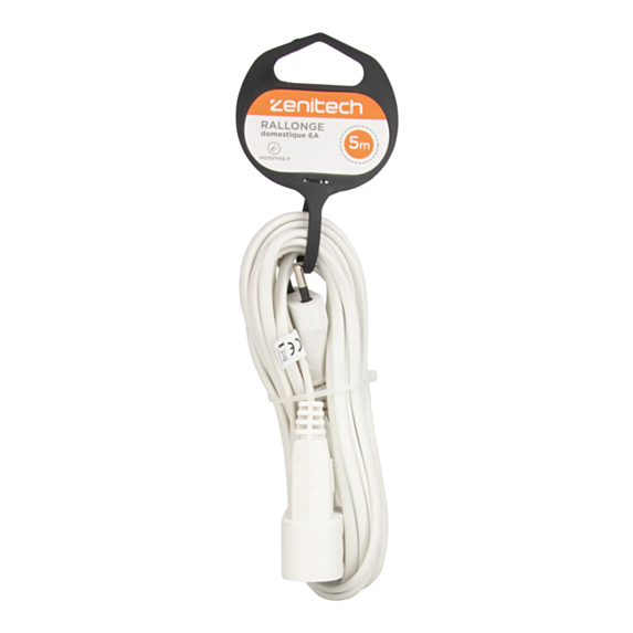 Rallonge électrique ménager 6A Blanc 5m - ZENITECH