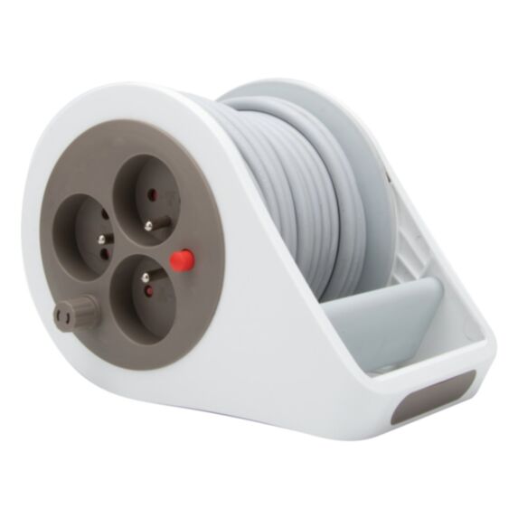 Mini enrouleur ménager 3 prises taupe