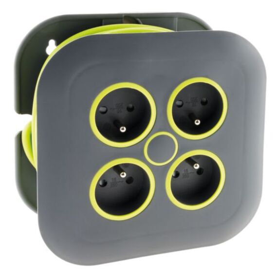 Enrouleur ménager 4 prises 2P+T 16a + coupe-circuit - gris/vert - ZENITECH