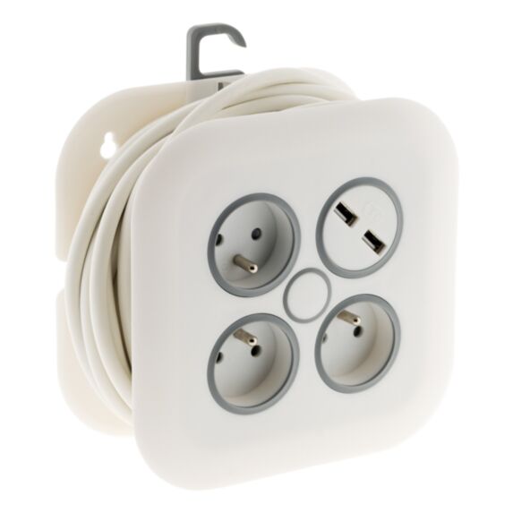 Enrouleur ménager 3 prises 2P+T 16a + 2x usb 7m blanc - ZENITECH